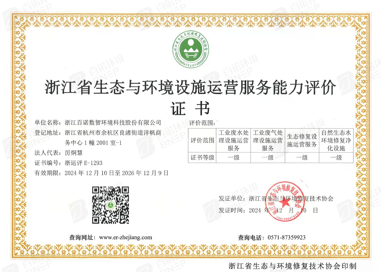 浙江省生态与环境设施运营服务能力评价证书（1/2）